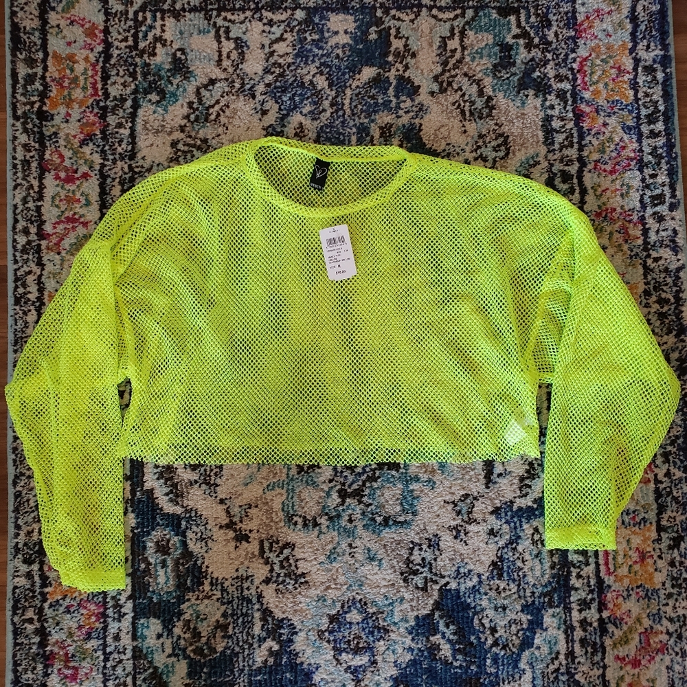 Mesh lime green long sleeve crop. Womens Size M